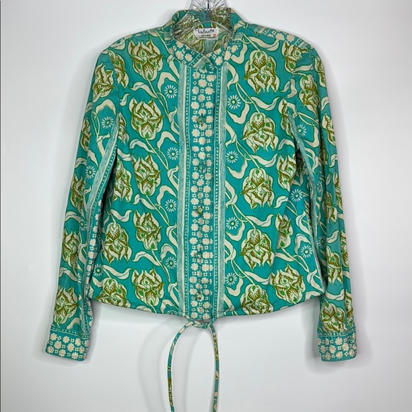 Talbots Turquoise Long Sleeve Button Up Cotton Blouse Size 10 - Picture 1 of 8